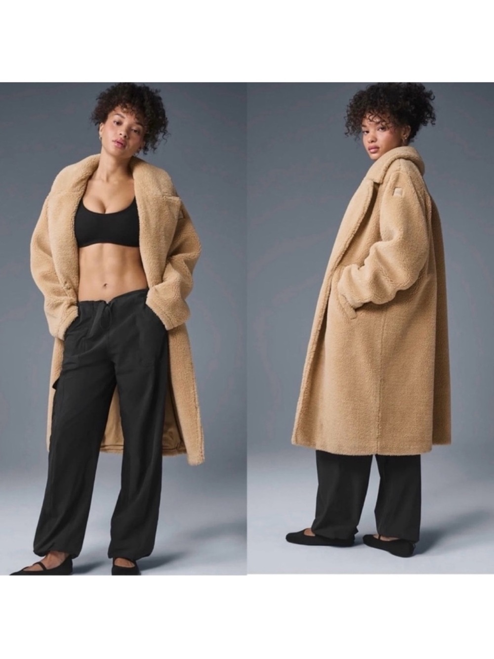 ALO Yoga Teddy Coat Camel Tan Oversized Sherpa Long Jacket - Picture 5 of 16